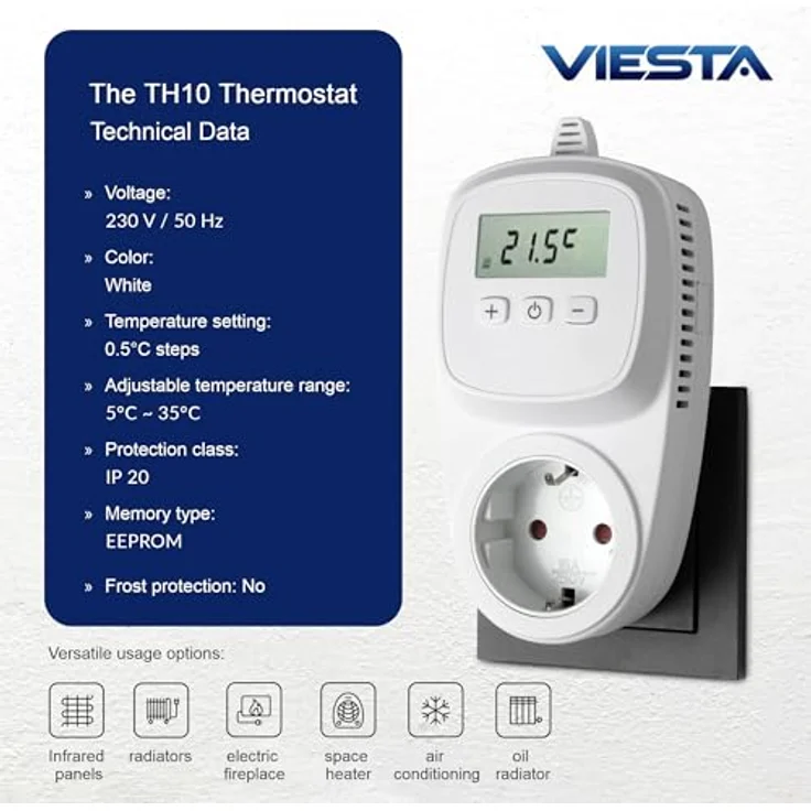 Viesta TH10 Thermostat Thermostatstecker Steckdosenthermostat für Infrarotheizung Heizpaneele Heizung, Infrarotheizung – Bild 5
