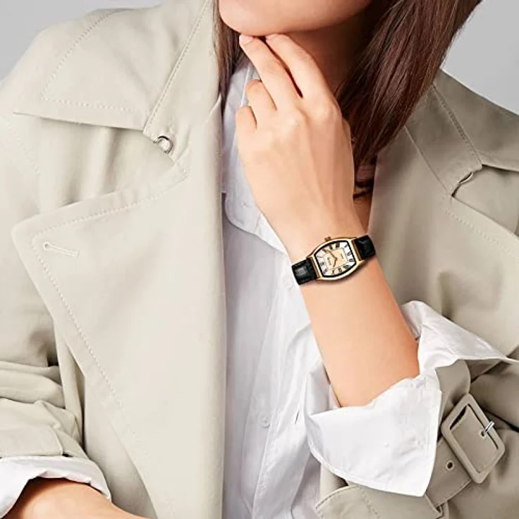 JewelryWe Damen Analog Quarz Armbanduhr Retro mit Römischen Ziffern, Rechteckiges Weinfass Gehäuse, Schwarz, PU Lederarmband – Bild 2
