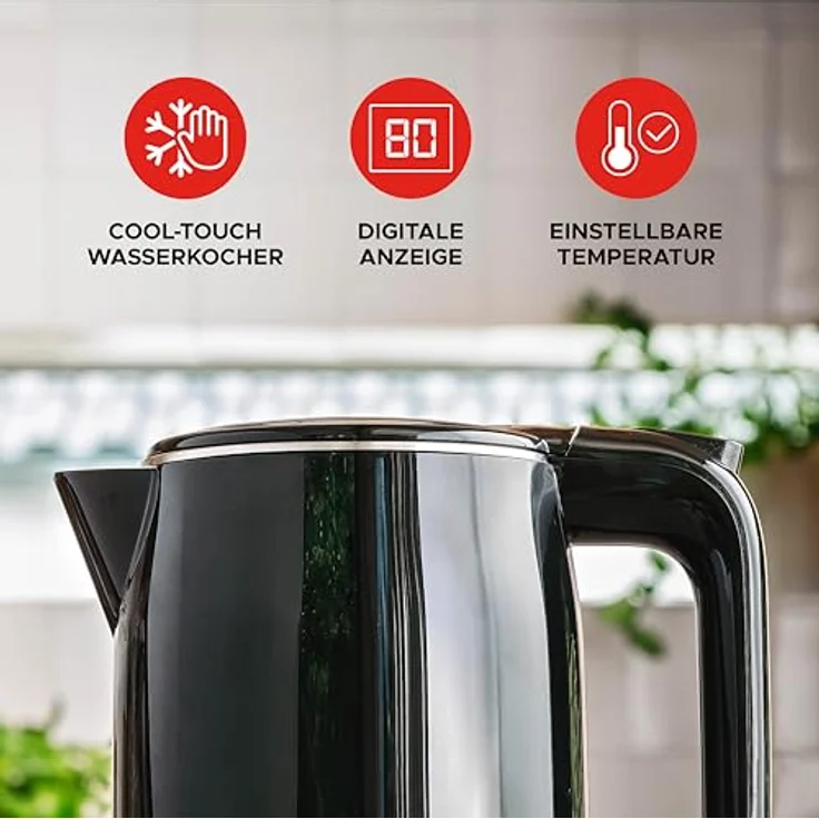Bourgini Cool Touch Digitaler Wasserkocher, 1.7 l mit Warmhaltefunktion und digitalem Bildschirm, Schwarz – Bild 3