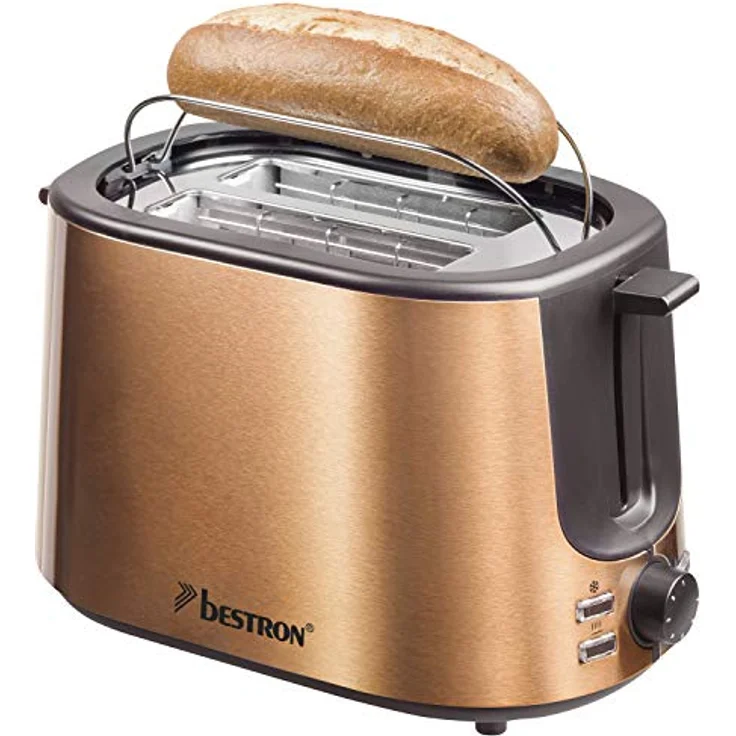 Bestron Toaster mit 2 Röstkammern, Krümelschublade und Brötchen-Röstaufsatz, 1.000 W, Edelstahl in Kupfer-Optik – Bild 2