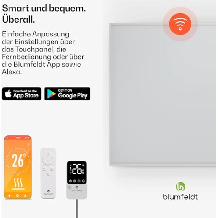 blumfeldt Infrarot Wandheizung 600W – Wandmontage, IP44 Spritzwasserschutz, Externer Thermostat, App Steuerung, 95% Energieeffizienz, Für 10-15 m², Aluminium, Überhitzungsschutz, Badezimmer – Bild 2