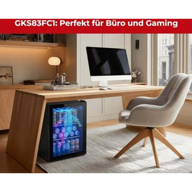 PKM GKS83FC1 Flaschenkühlschrank, 89 Liter, Touch Control, Umluft-Kühlung, blaue LED-Beleuchtung, Schwarz – Bild 6