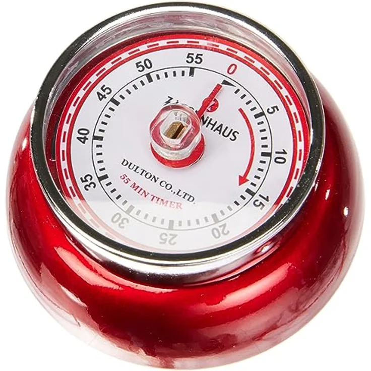 Zassenhaus Küchentimer SPEED |Kurzzeitwecker aus Metall | Magnetisch | Mechanischer Betrieb | Keine Batterie benötigt | Kurzzeitmesser im Nostalgie Design | Rot Metallic