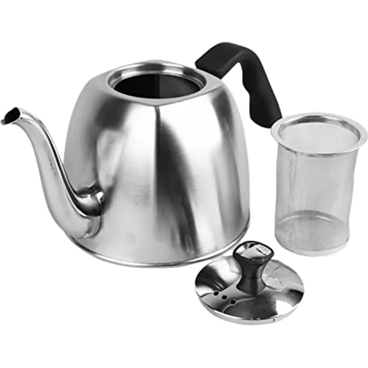 Maestro MR-1333-Tea Teekanne mit Deckel und Sieb 1,1L Wasserkessel Wasserkocher für Herd Induktion Edelstahl Teekessel, Silber/Schwarz