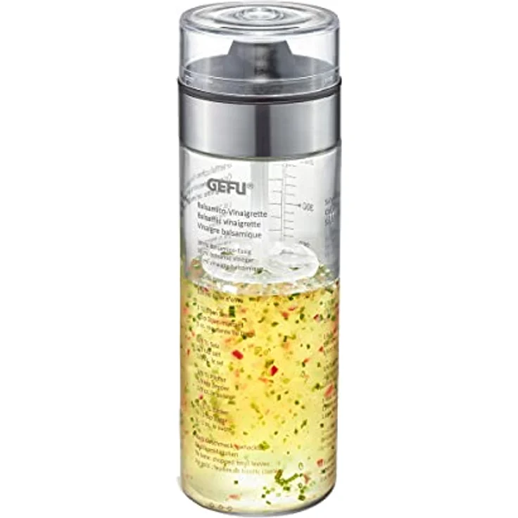 GEFU Dressing Shaker MIX, auslaufsicherer Glas-Kunststoff-Mischer mit Doppelskala (ml/oz), 350 ml – Bild 1