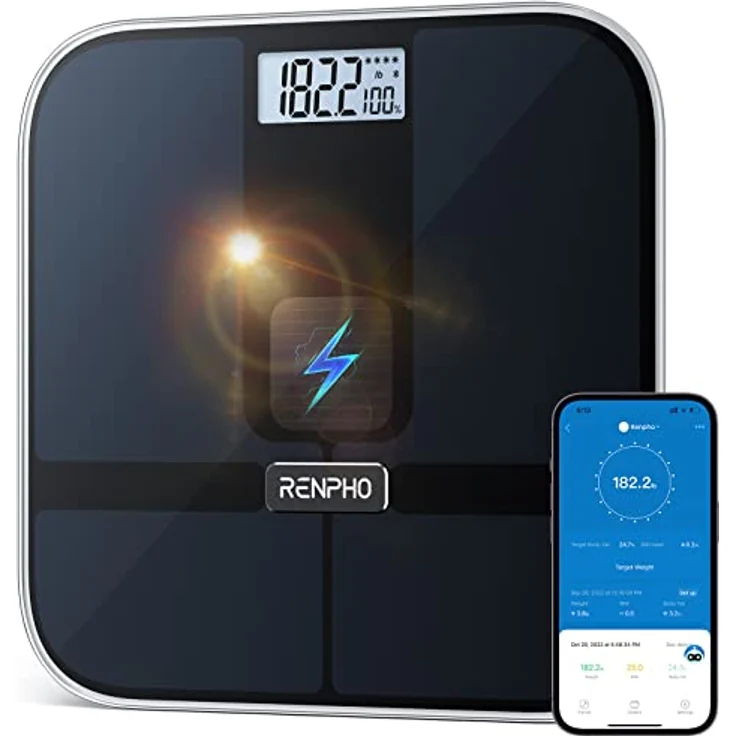 RENPHO Elis Solar 2 Smart Körperwaage – Solarbetriebenes Körperanalysegerät mit WiFi & Bluetooth, 13 Messwerte, App-Integration, ITO-Beschichtetes Glas – Bild 1
