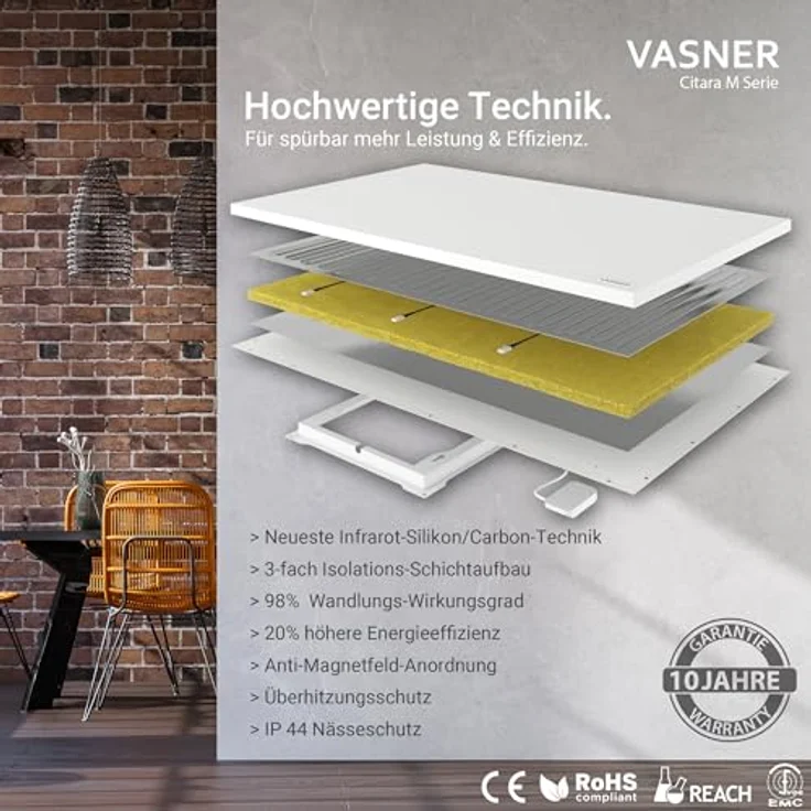 Vasner Infrarotheizung Citara M, Metall, 1100 W, 140x60 cm, Infrarotheizung – Bild 3