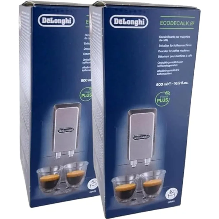 DL-pro 2 x Entkalker 500ml, Hochwirksames Reinigungsmittel für DeLonghi Kaffeemaschinen, 4 Entkalkungen pro Flasche