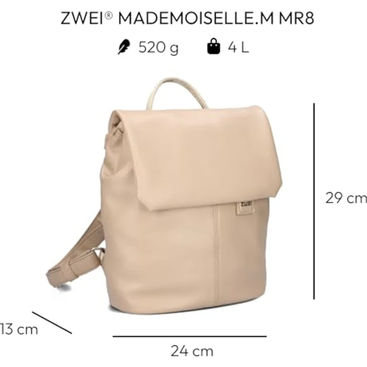 Zwei Mademoiselle.M City Rucksack, 29 cm, 100% Polyurethan, beige, 24 x 13 cm – Bild 2
