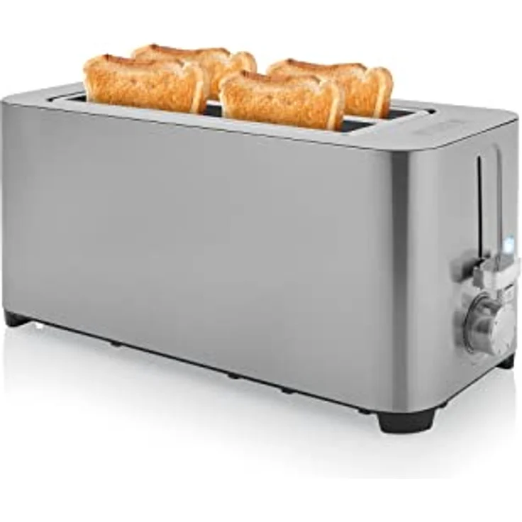 Princes 142402 Doppel-Langschlitztoaster, 2 lange Schlitze, 1400 W, Edelstahl, 4 kleine oder 2 große Scheiben, Brötchenaufsatz, 7 Bräunungsstufen, Krümelschublade, silber – Bild 3