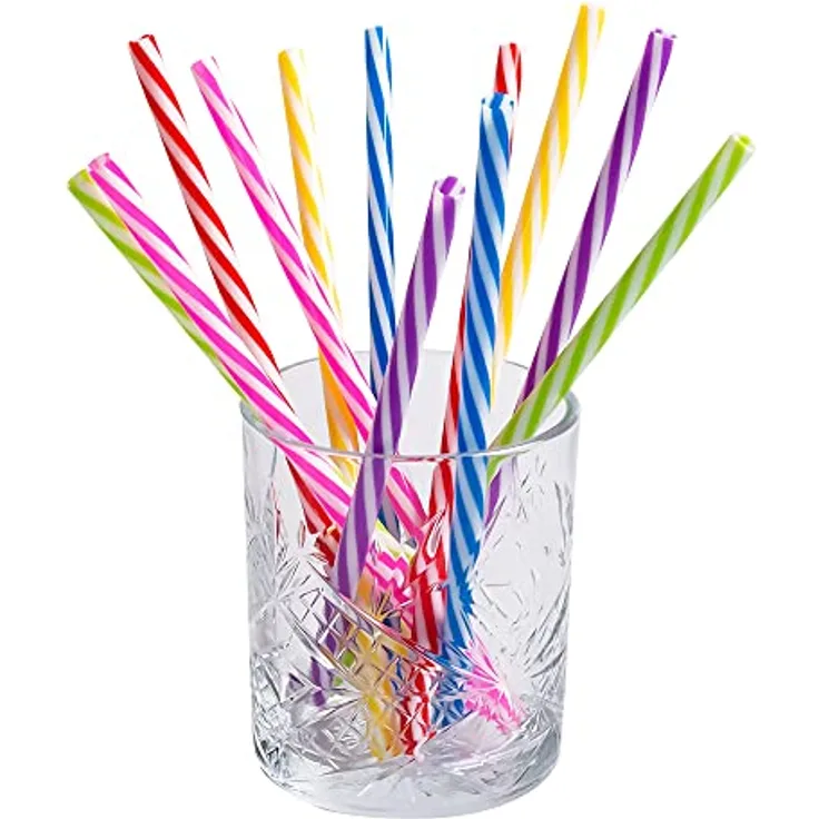 Boland 30297 Wiederverwendbare Strohhalme, 12 Stück, farblich sortiert, 21 cm lang, mit Reinigungsbürste, umweltfreundliches Trinkhalm-Set für Partys und Veranstaltungen