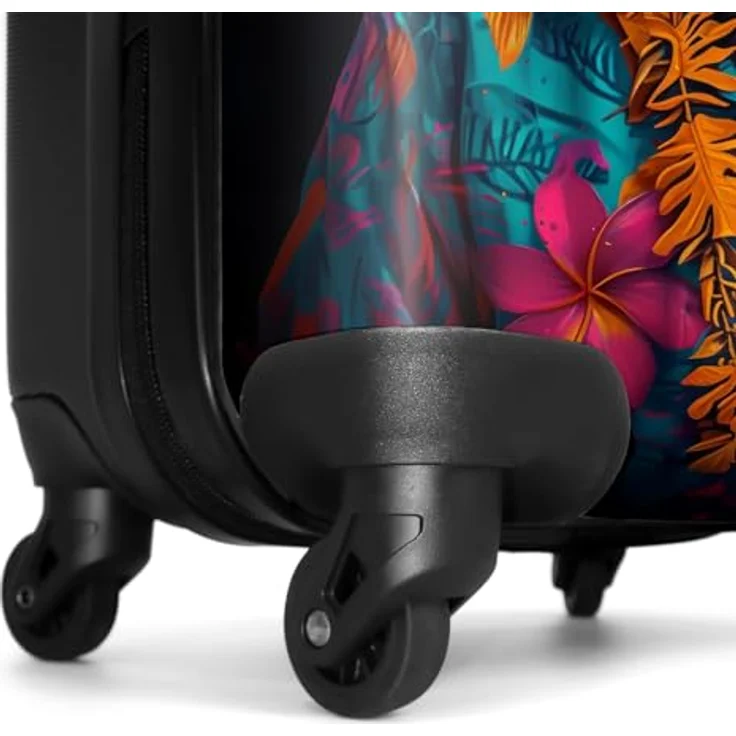 NoBoringSuitcases.com© Hartschalen-Trolley Schimpanse mit Hawaii-Bluse 55x35x20cm, 4 Rollen, Reisetasche mit Rollen, Koffer Handgepäck Flugzeug, Fröhlich buntes Motiv, Leichtgewicht, UV-beständiger Druck – Bild 6