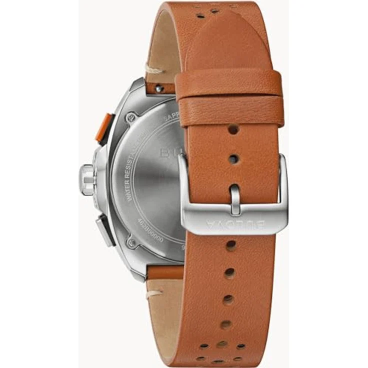 Bulova Herrenuhr Chronograph Racer Braun/Schwarz 98B427, Lederarmband und Antireflex-Saphir Uhrglas – Bild 3