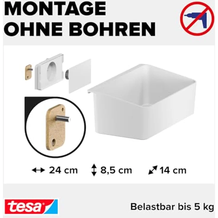 tesa Organizer – Küchenregal zur Aufbewahrung von Gewürzen, Wandmontage ohne Bohren - Weiß – Bild 4
