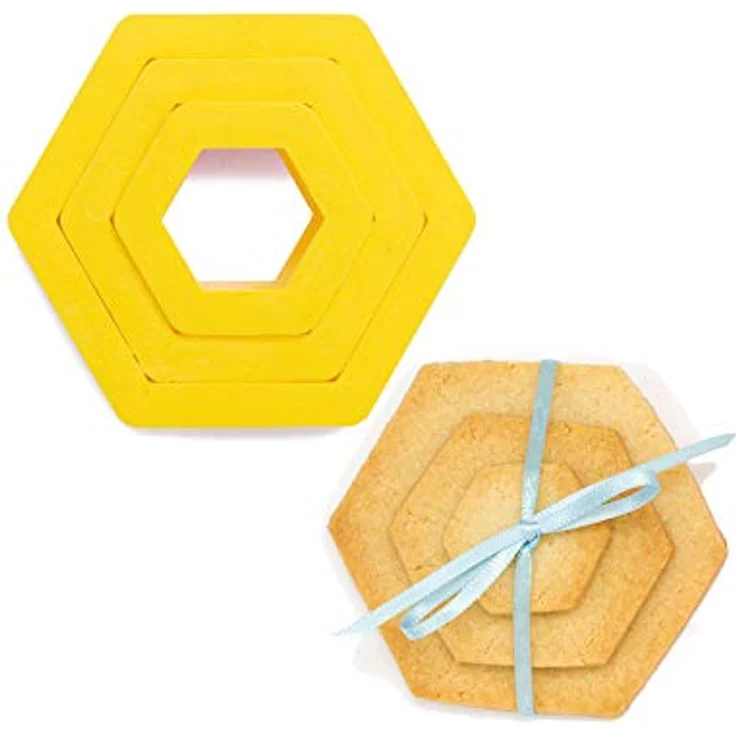 Dekorieren, Set Ausstechformen sechseckig, Kunststoff, Gelb, 1,5-2,5-3,5 x 2,2 cm (Pack von 3) – Bild 4