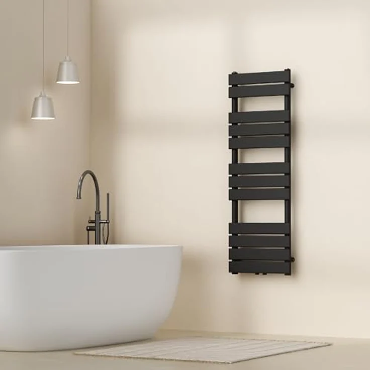 Neu.Haus Handtuchheizkörper Voss, 120x40cm, Schwarz, platzsparend mit 12 Lamellen, Warmwasser-Heizkörper – Bild 1