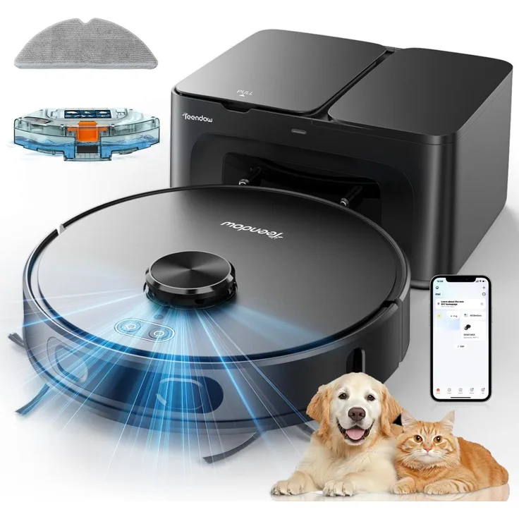 Teendow D65S MAX Saugroboter mit LDS, 6000 Pa Saugkraft, 220 Min Laufzeit, 2-in-1 Saugen und Wischen