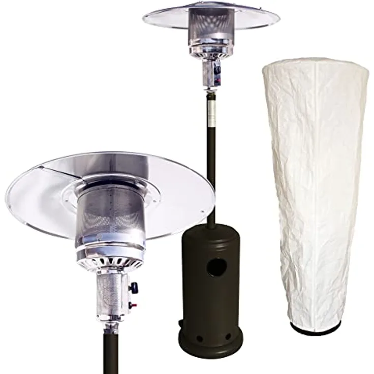 Nativ Heizpilz Classico schwarz für Terrasse und Garten, 14KW Heizstrahler mit Druckminderer für Gasflasche, Gasheizstrahler mit stufenloser Regulierung, Räder, Umkippsicherung, Gasheizstrahler