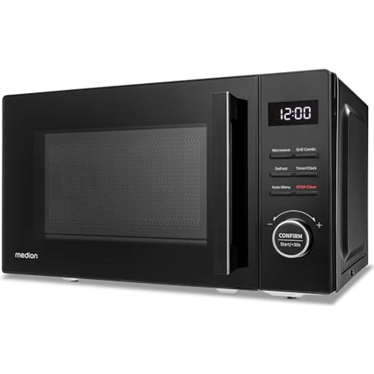 MEDION Mikrowelle mit Grill (20 Liter, 800 Watt Mikrowellen- und 1000 Watt Grillleistung, 9 Automatikprogramme, 5 Leistungsstufen, 95 Minuten Timer, Drehteller, Auftaufunktion, MD12021) schwarz – Bild 3
