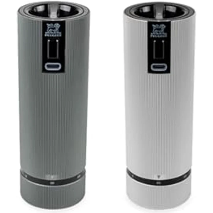 PEUGEOT Duo Pfeffermühle + Salzmühle, elektrisch, wiederaufladbar, Line u'Select Zirlion 15 cm, 6 Mahleinstellungen, Aluminium, inkl. Pfefferkörner + Steinsalz – Bild 1