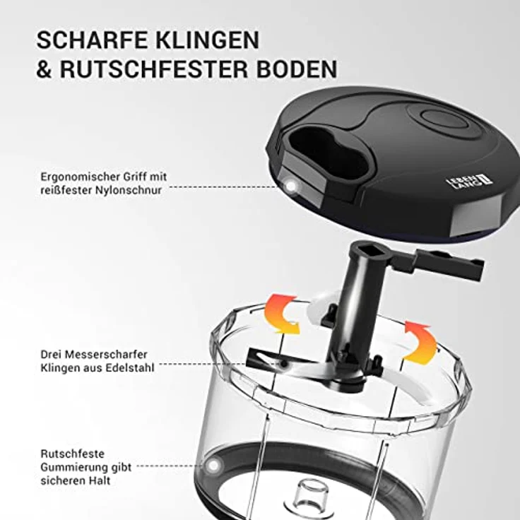 LEBENLANG Gemüse & Zwiebelschneider - 1L Obst Zerkleinerer manuell & BPA-Frei | Schwarz für Zwiebeln schneiden Knoblauch | Multifunktionschopper Küche Gemüseschneider Multizerkleinerer – Bild 4