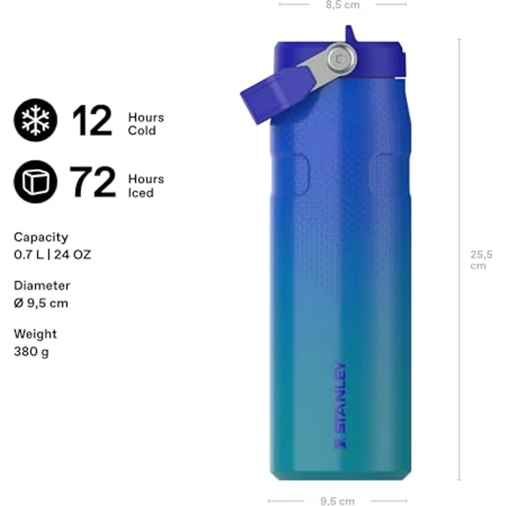 STANLEY 1913 Flip Straw Trinkflasche 0.7L, doppelwandige Vakuumisolierung, pacific Hypergrip, spülmaschinenfest, auslaufsicher – Bild 2