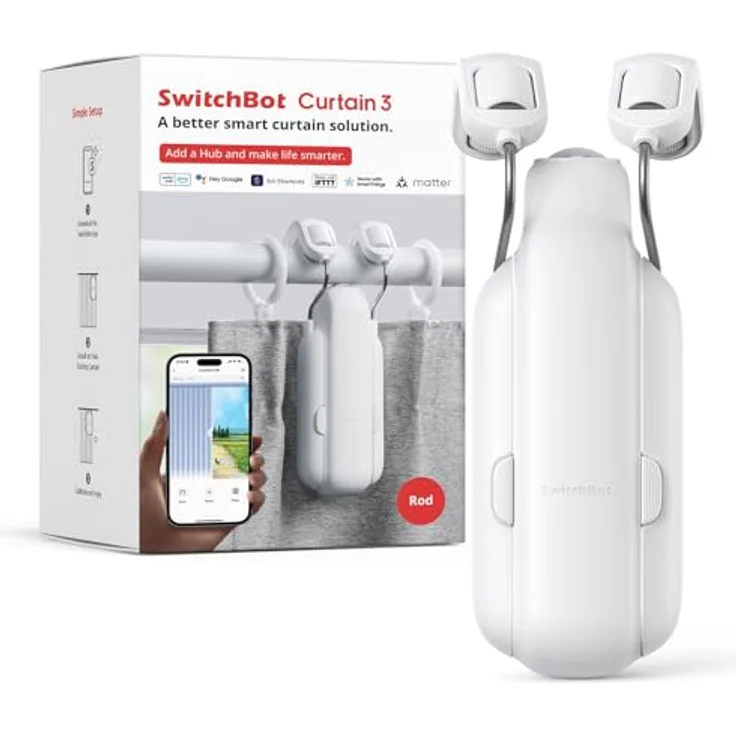 SwitchBot Smart Automatischer Vorhangöffner - Bluetooth Fernbedienung mit App/Timer, Aufgerüsteter Hochleistungsmotor, Kompatibel mit Matter/HomeKit Hub 2 erforderlich (Curtain 3, Rod) – Bild 1