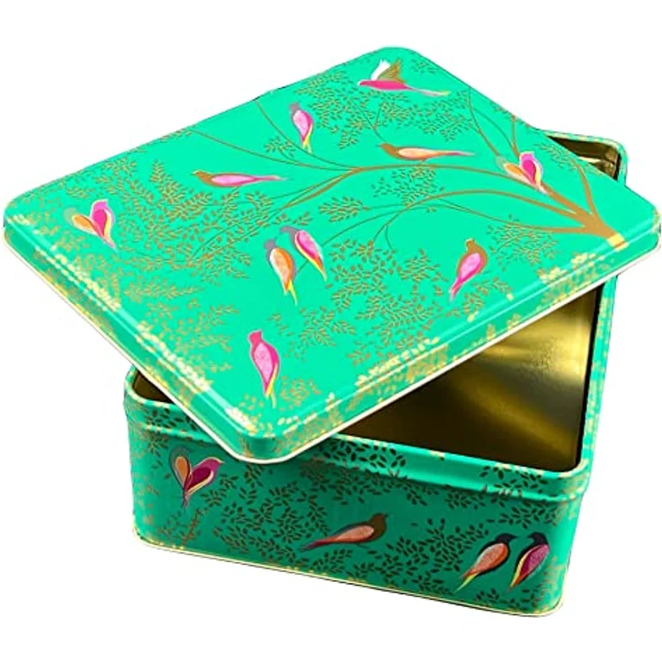 MediMuc Geschenkdose Design Sara Miller - Liebevoll gestaltete rechteckige Vorratsdose - Motiv exotische Vögel - Blechdose, Keksdose, Dose - Maße: (L x B x H): 19,5 x 15,4 x 7,5cm – Bild 3