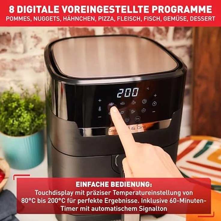 Tefal EY5058 EASY FRY & GRILL XL PRECISION Heißluftfritteuse, 1400W, 4,2L, 8 Programme, mit Display, inkl. Auffangbehälter, Grillrost, Korb, schwarz – Bild 6
