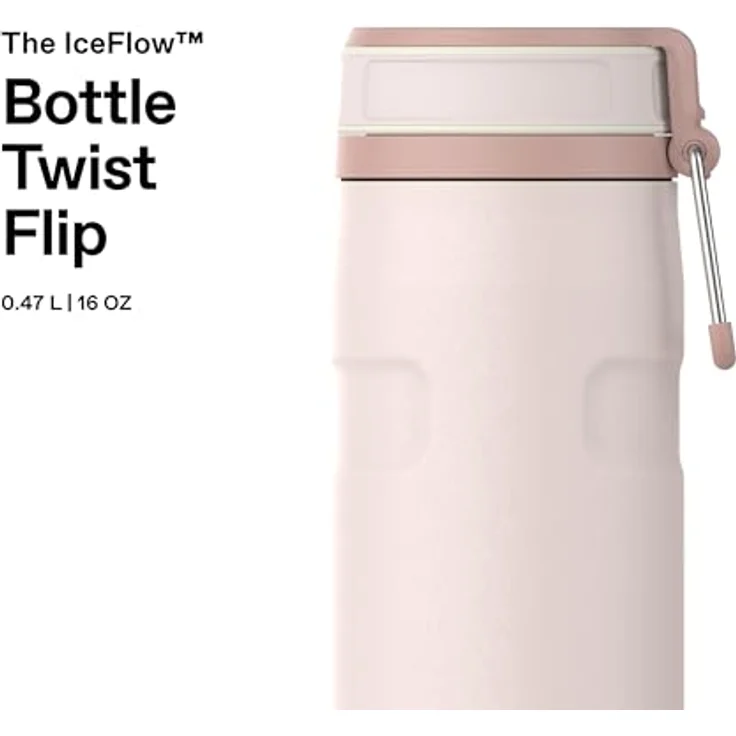 STANLEY IceFlowBottle Twist Flip 0.47L - Kühlt 3 Tage, Auslaufsicher, Spülmaschinenfest, Recycelter Edelstahl, BPA Frei, Rose Quartz – Bild 3
