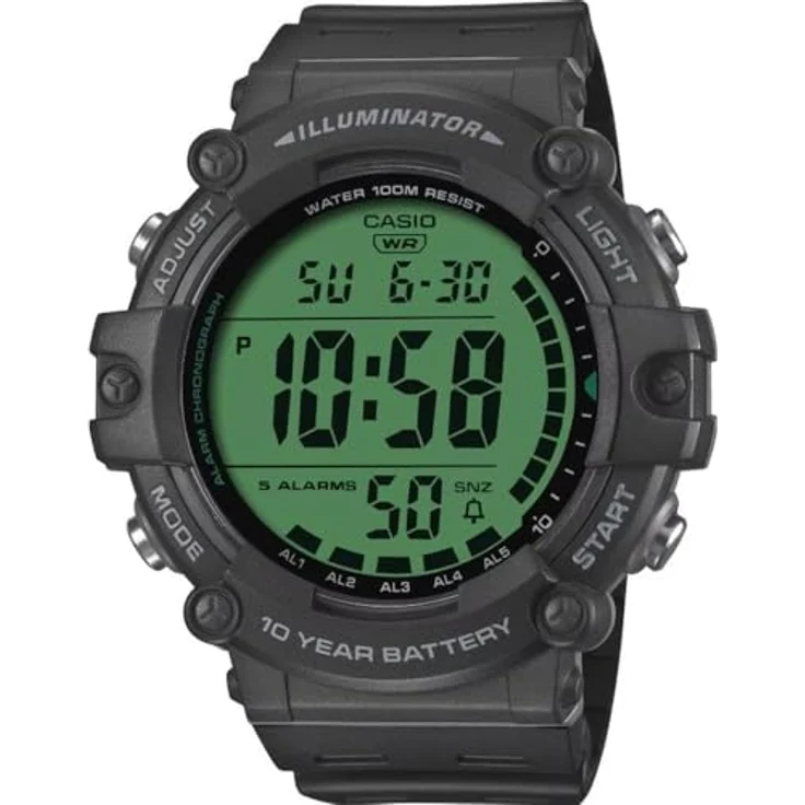 Casio Herren Digitaluhr Casio Collection, grüne Quarz-Armbanduhr mit Stoppuhr, Alarm und drehbarer Lünette, wasserdicht bis 10 bar – Bild 2