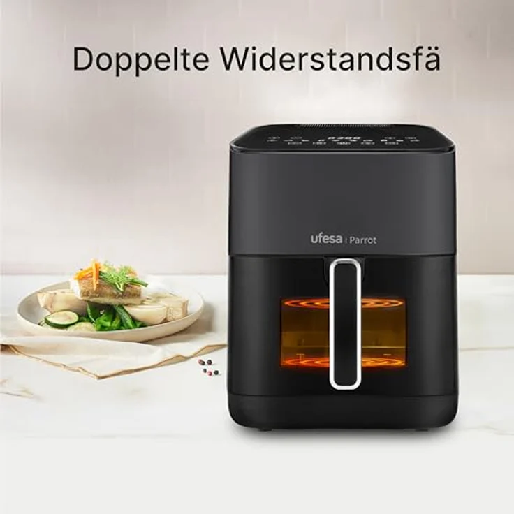 UFESA Parrot, Air Fryer mit Dampf, Doppelter Widerstand, 6 L, 1800 W, 10 Vorprogrammierte Programme, Fenster und Innenlicht, inklusive Rezeptbuch – Bild 5