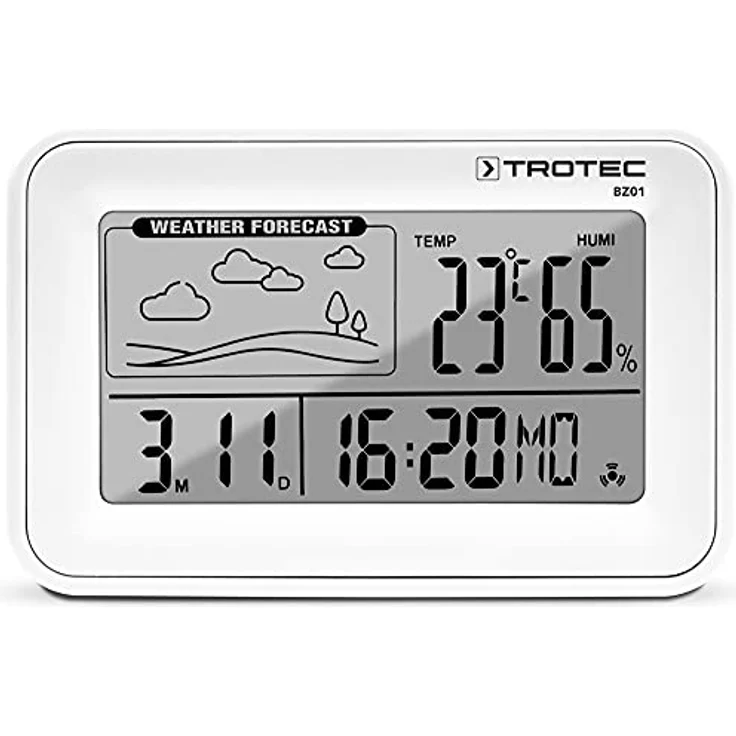 TROTEC Wecker Digital BZ01, Wetterstation mit 2,7" LCD-Display, Temperatur- und Luftfeuchtigkeitsanzeige, geräuschlos, Schlummer-Funktion – Bild 1