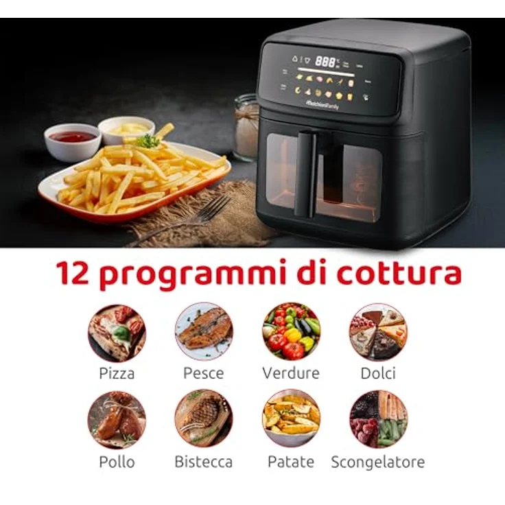 Melchioni Family Heißluftfritteuse Martina, 10 l, 2100 W, 12 Programme, digitales LED-Display, schwarz – Bild 3