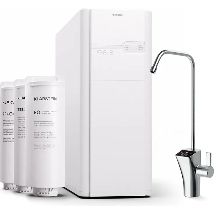 Klarstein Wasserfilter PureFina 600 RO-Filter Wasserfiltersystem, für Home Office, tankloses Design, weiß