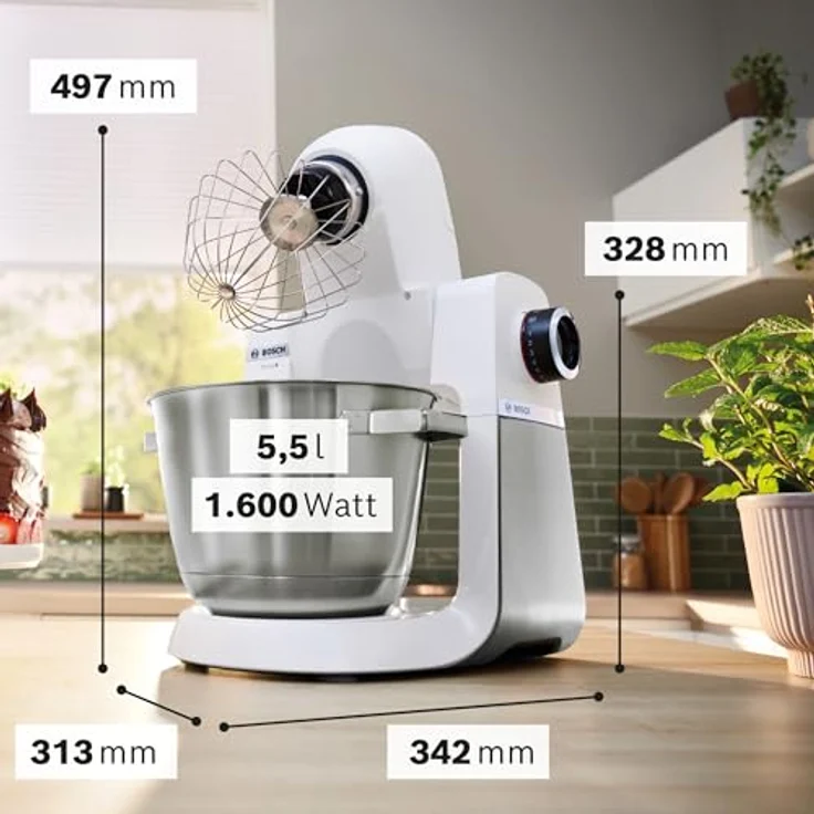 Bosch Küchenmaschine Serie 6 MUMS6EW18, 5,5l Edelstahlschüssel, sensorgesteuerte Automatikprogramme, weiß – Bild 2
