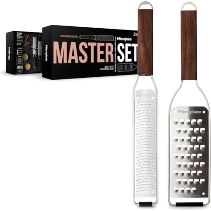 Microplane Reiben-Set Zester & Extra-Grob Walnuss Edelstahl aus der Master Serie für Zitrusfrüchte, Hartkäse, Muskatnuss, Kartoffeln, Karotten und Zucchinis – Bild 2