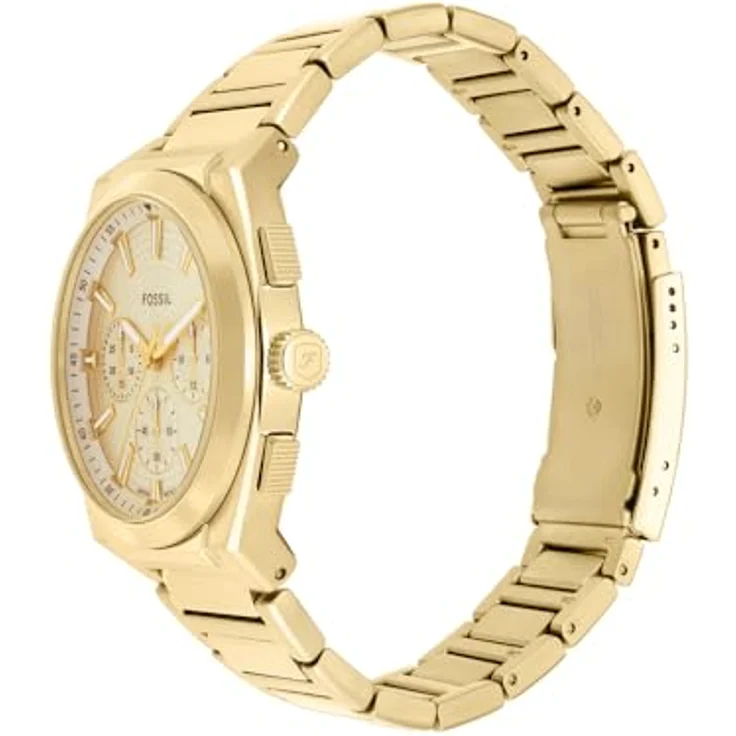 FOSSIL Everett Herrenuhr, Quarz-Chronograph mit goldfarbenem Edelstahl- oder Lederarmband, 48 mm Gehäuse, wasserdicht bis 50 m – Bild 3