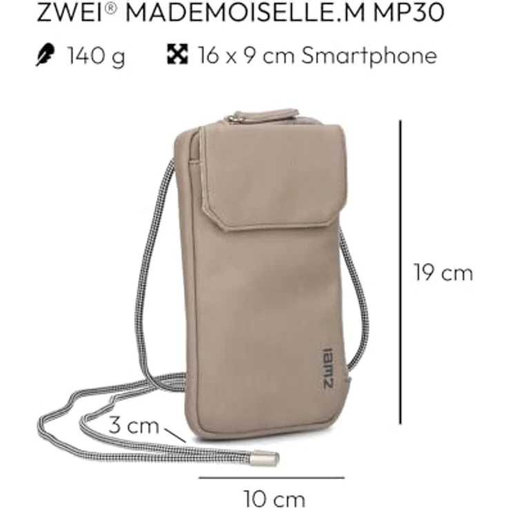 ZWEI Mademoiselle Phone Bag MP30 Handytasche aus Kunstleder, grau, für Damen, 10 x 1 x 19 cm – Bild 2