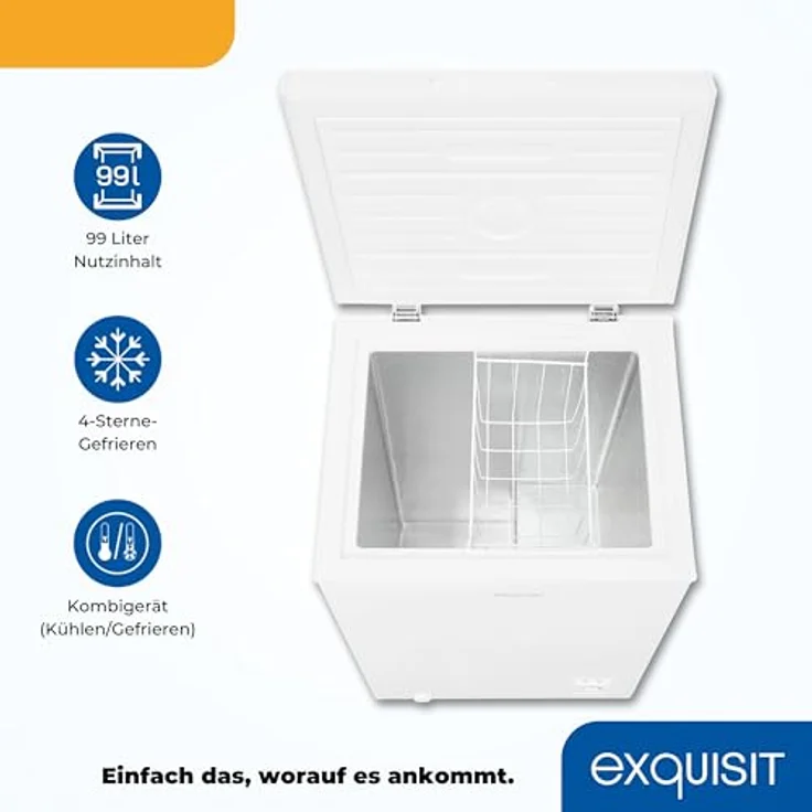 Exquisit Gefriertruhe GT100-050E, 99 Liter, Toplader, 4-Sterne-Gefrieren, Weiß – Bild 3