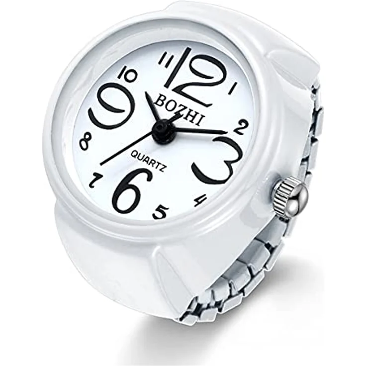 JewelryWe Damen Ringuhr, elastische Fingeruhr mit analogem Quarzwerk, weiß, Geschenk für Mädchen – Bild 1