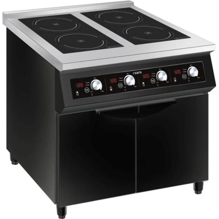 SARO Induktionsherd Modell NIKOS, 4 Kochfelder mit 5 kW, schwarz, Glaskeramik-Kochplatte, Temperatursensor