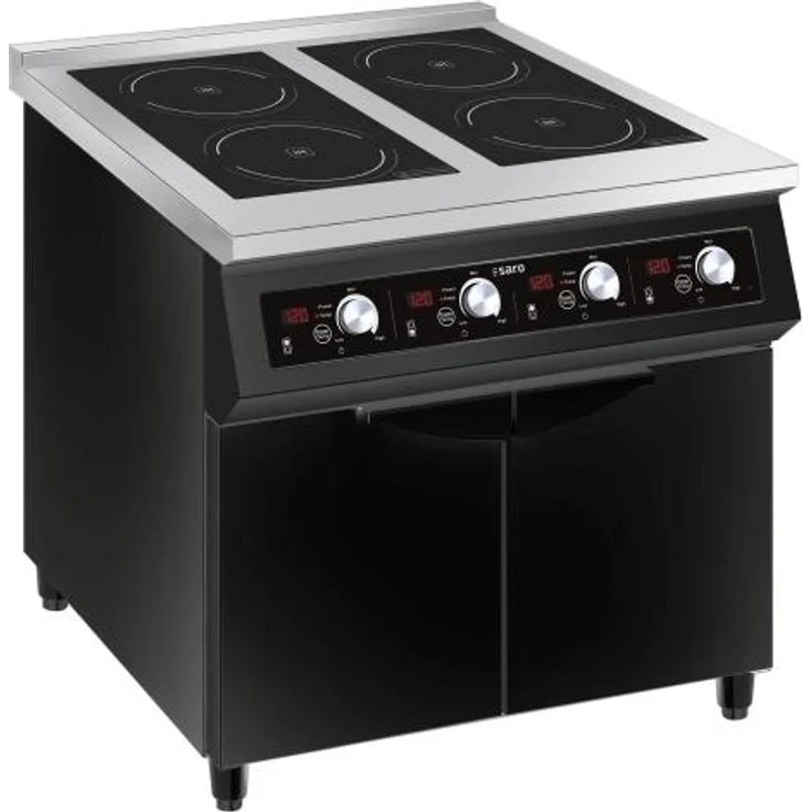 SARO Induktionsherd Modell NIKOS, 4 Kochfelder mit 5 kW, schwarz, Glaskeramik-Kochplatte, Temperatursensor