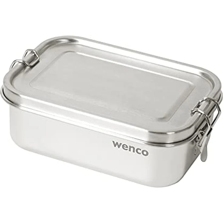 Wenco Premium Lunchbox aus Edelstahl, Mit 2 Fächern, Brotdose mit 800 ml Fassungsvermögen (650 ml Netto-Inhalt), Wasserdicht, Spülmaschinengeeignet, inkl. Ersatz-Silikonring, 15 x 11,3 x 5 cm, Silber – Bild 2