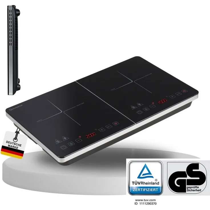 Sommertal Einzel-Induktionskochplatte, Tragbare 2-Platten Induktionsfeld 3500W mit Touch-Bedienung, Super Slim Design bis 240 °C, 4h Timer und Sicherheitsautomatik