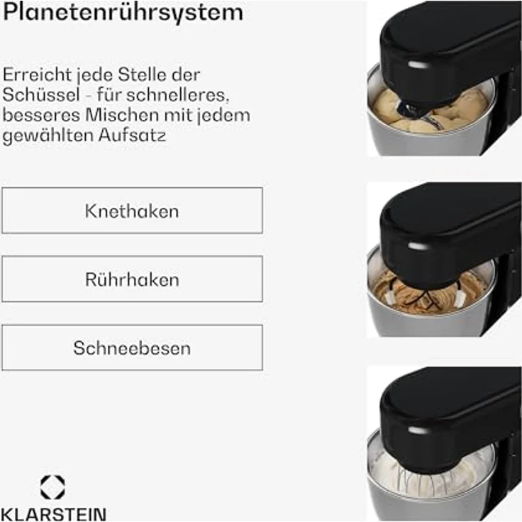 Klarstein Bella Evo Küchenmaschine – 1500W, 5L Edelstahlschüssel, 12 Geschwindigkeitsstufen, Planetenmischsystem, Schwarz – Bild 5