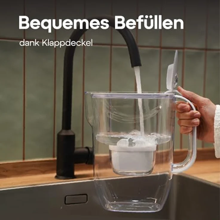 AQUAPHOR Fresh Wasserfilter Kanne 3,2 L – Mit 3 MAXFOR+ Kartuschen, reduziert Kalk & Chlor – BPA-frei und spülmaschinenfest – Weiß – Bild 3