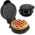 ADE Mini Waffeleisen | belgische Waffel runde Form | perfekt für eine Person, Party, Kindergeburtstag | hochwertige Antihaftbeschichtung | 550 W | schwarz