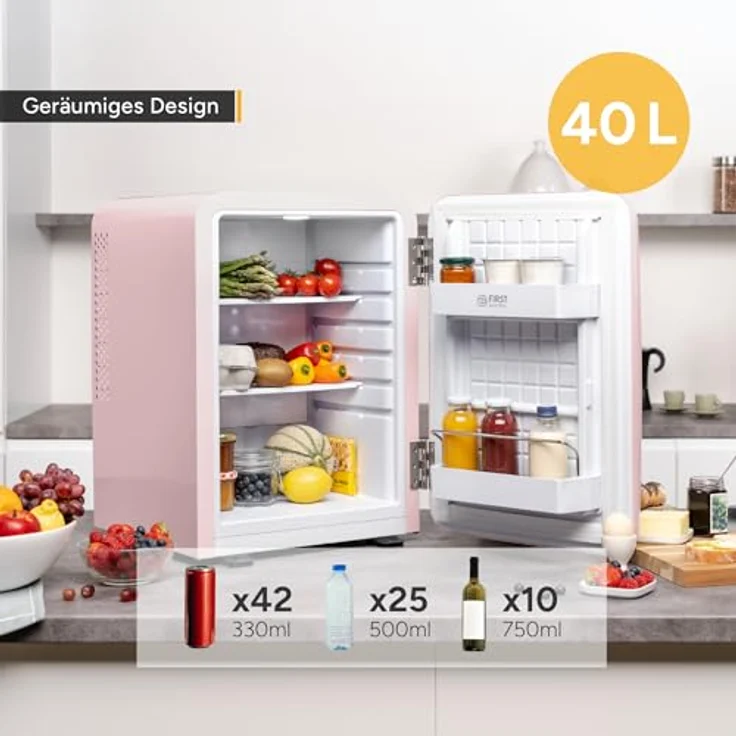 TZS FIRST AUSTRIA Minikühlschrank FA-5172-3-PI, 40L, lautlos, mit LED-Beleuchtung, rosa – Bild 5