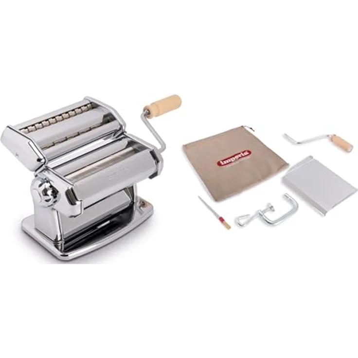 Imperia IPASTA T6,5/12 mm RUVIDA, Pastamaschine in Silber mit sechs Teigstärken und Duplex-Schneidegerät für Tagliatelle und Fettuccine